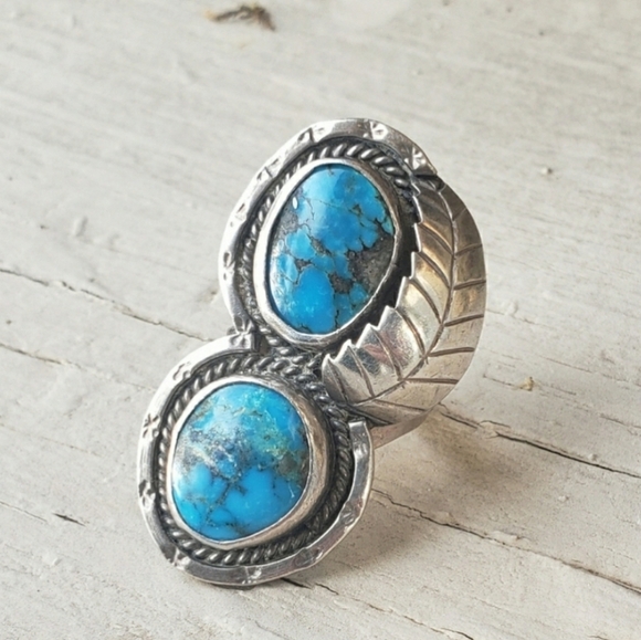 Vintage Native American Navajo Sterling Silver Turquoise Ring Sz 7. 15g - Picture 3 of 9